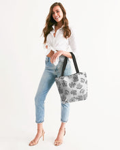 Load image into Gallery viewer, Gray Flowers Canvas Zip Tote