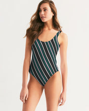 Load image into Gallery viewer, SMF Green Wide Stripe Feminine One-Piece Swimsuit