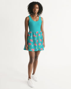 SMF Bright Turquoise Feminine Scoop Neck Skater Dress