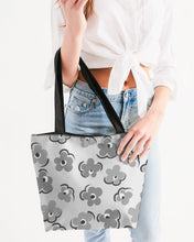 Load image into Gallery viewer, Gray Flowers Canvas Zip Tote