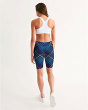 Load image into Gallery viewer, Blue Tartan Women&#39;s Mid-Rise Bike Shorts