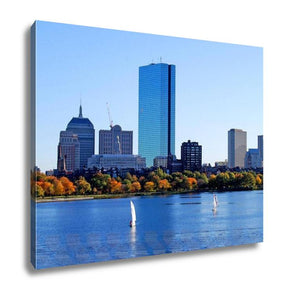 Gallery Wrapped Canvas, Boston Massachusetts Skyline Behind Charles River