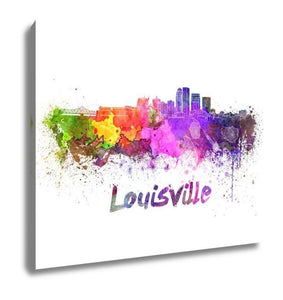 Gallery Wrapped Canvas, Louisville Skyline In Watercolor