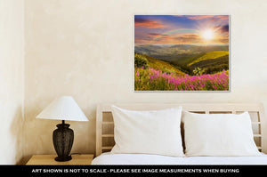 Gallery Wrapped Canvas, Wild Flowers On The Mountain Top At Sunset