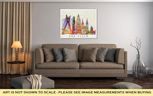 Gallery Wrapped Canvas, Sao Paulo Landmarks In Artistic Watercolor Poster