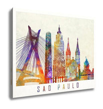 Load image into Gallery viewer, Gallery Wrapped Canvas, Sao Paulo Landmarks In Artistic Watercolor Poster