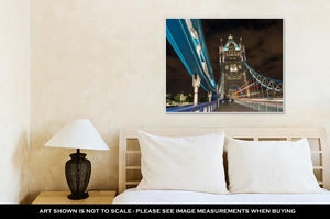 Gallery Wrapped Canvas, Detail Of Tower Bridge In London At Night With Car Light Trail