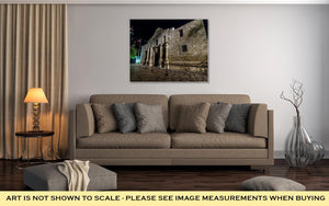 Gallery Wrapped Canvas, Night Shot Of The Historic And Famous Alamo In Texas
